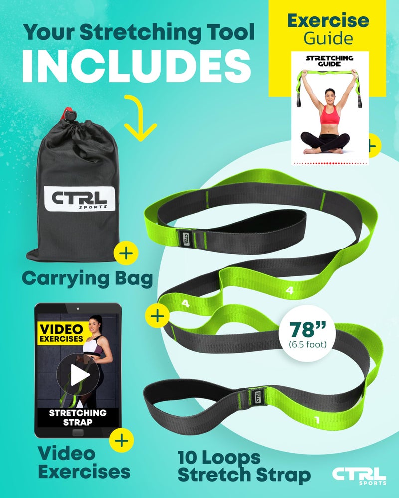 CTRL SPORTS Stretching Strap with Loops - Non Elastic Stretch Band for Physical Therapy, Yoga Strap for Stretching Equipment, Stretch Bands for Exercise and Flexibility - Fascia, Hamstring & Leg Stretcher Belt - Image 2